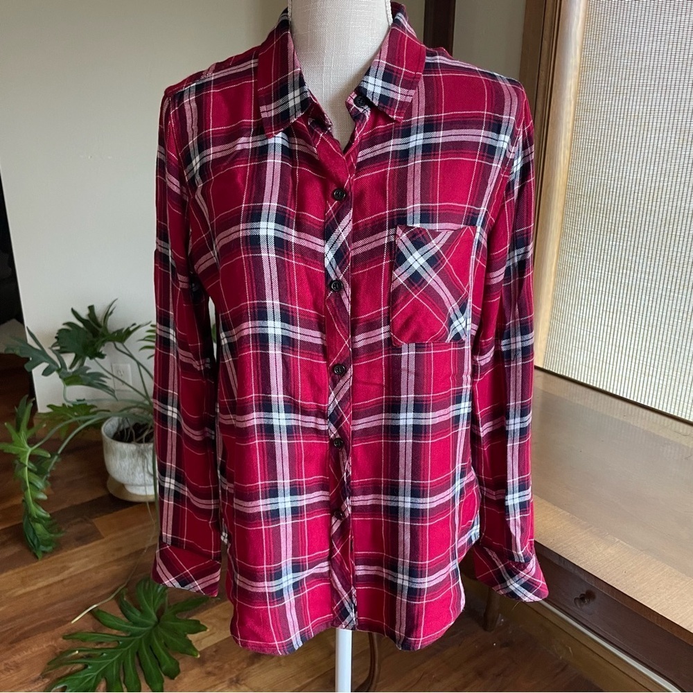 Rails Red and Black Plaid Long Sleeve Button-Up Shirt Hunter Cranberry Ink Color